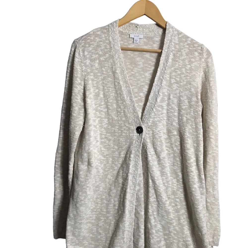 J Jill Pure Jill XS Lightweight One Button Closure Long Line Cardigan‎ Oatmeal - Picture 4 of 11